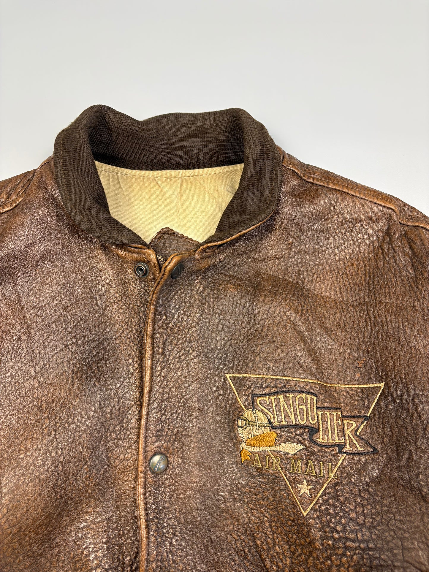 Vintage 1980s French Pilot Aviator Leather Jacket (M)