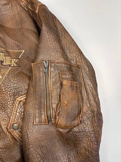 Vintage 1980s French Pilot Aviator Leather Jacket (M)