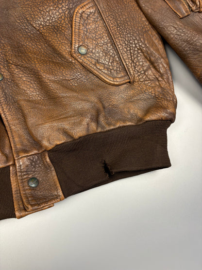 Vintage 1980s French Pilot Aviator Leather Jacket (M)