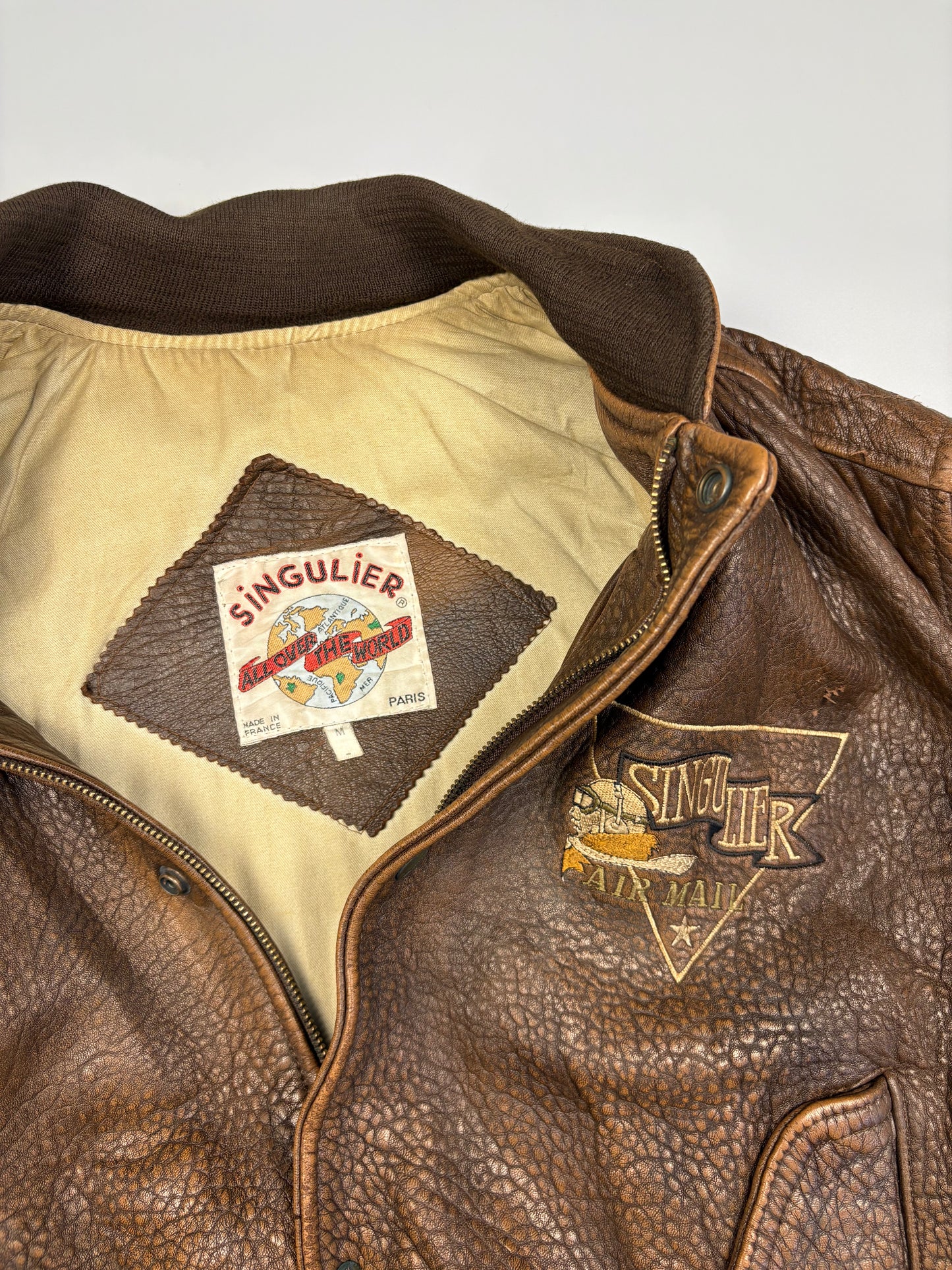 Vintage 1980s French Pilot Aviator Leather Jacket (M)