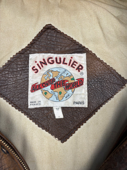 Vintage 1980s French Pilot Aviator Leather Jacket (M)