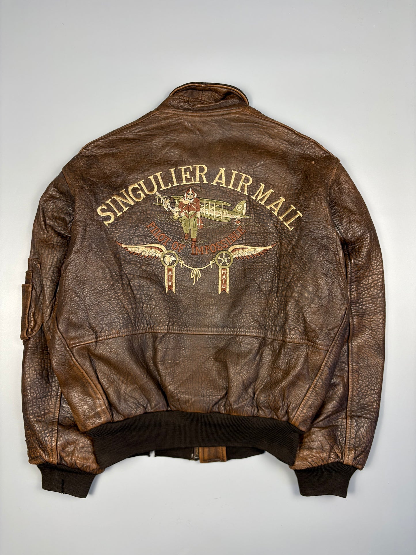 Vintage 1980s French Pilot Aviator Leather Jacket (M)