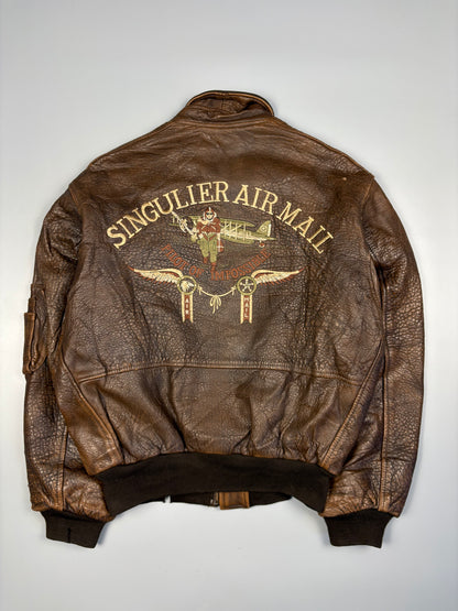 Vintage 1980s French Pilot Aviator Leather Jacket (M)