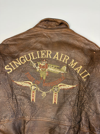 Vintage 1980s French Pilot Aviator Leather Jacket (M)