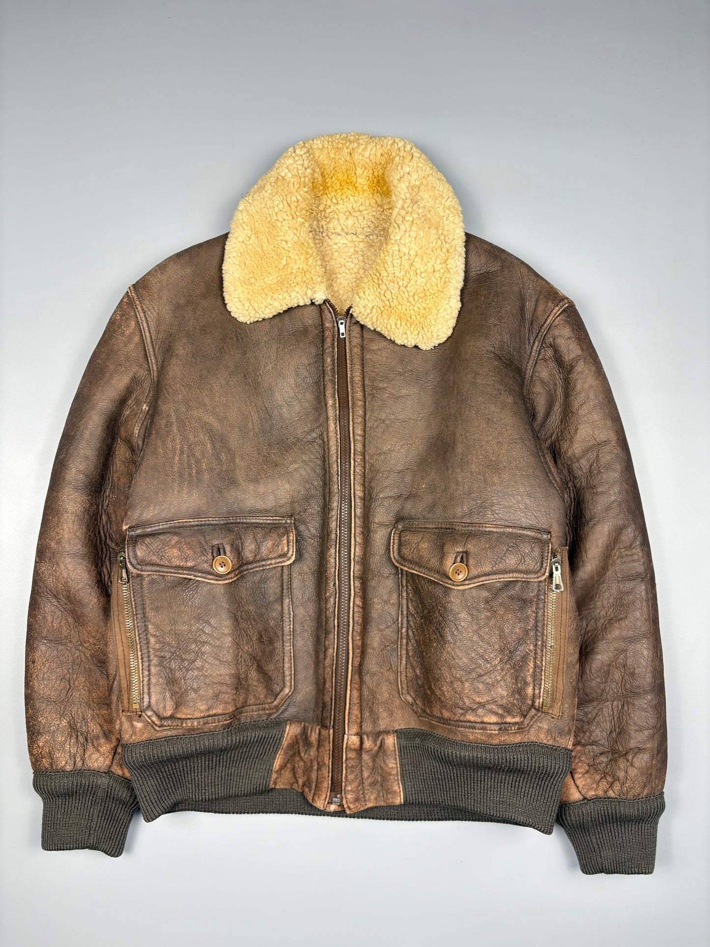 Vintage 1980s Aviation Shearling Lined Leather A-2 Flight Jacket (L)