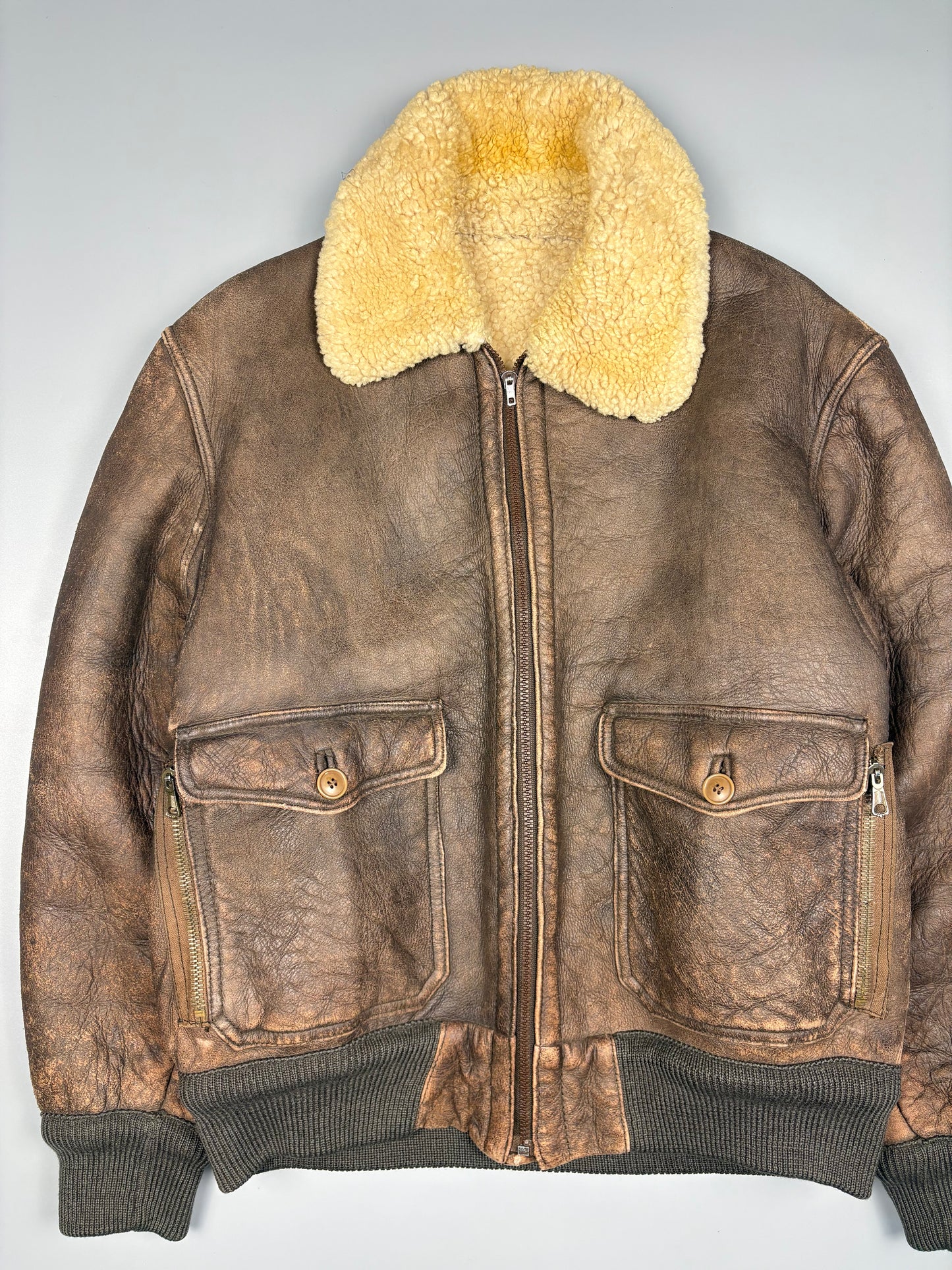 Vintage 1980s Aviation Shearling Lined Leather A-2 Flight Jacket (L)