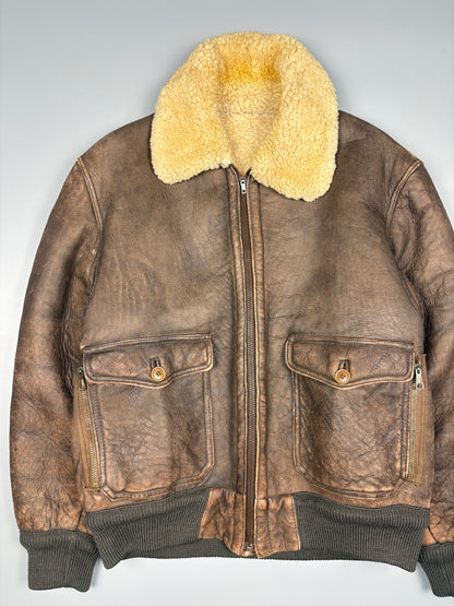 Vintage 1980s Aviation Shearling Lined Leather A-2 Flight Jacket (L)