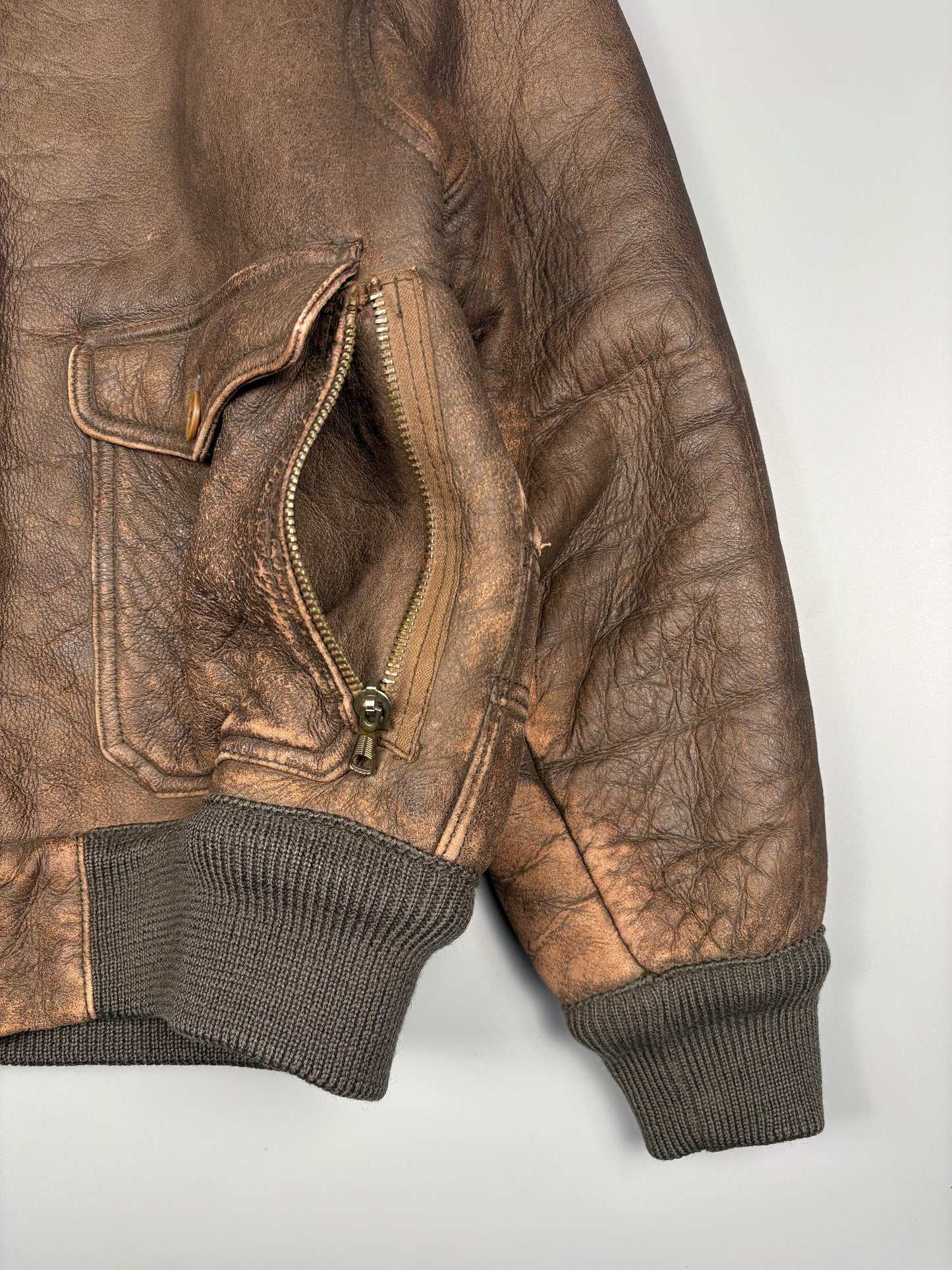 Vintage 1980s Aviation Shearling Lined Leather A-2 Flight Jacket (L)