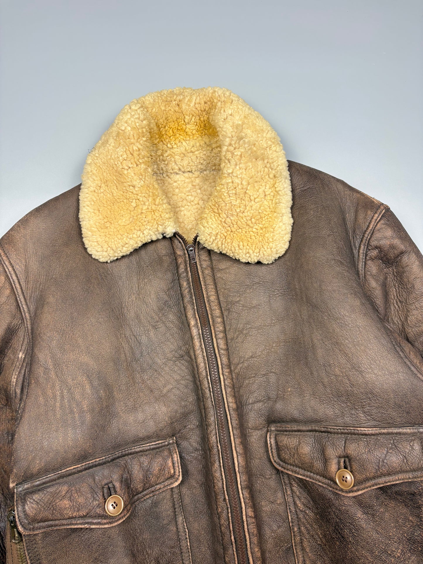 Vintage 1980s Aviation Shearling Lined Leather A-2 Flight Jacket (L)