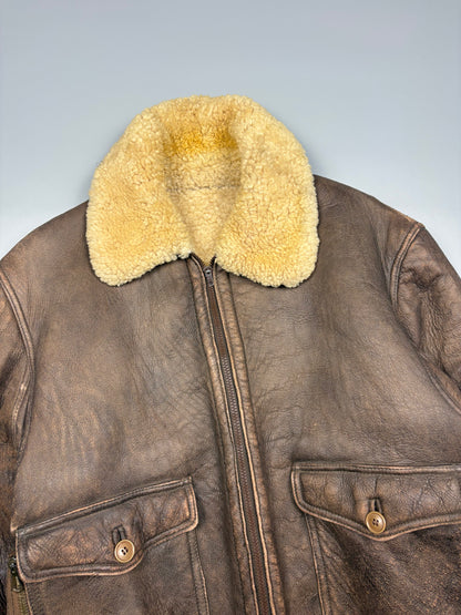 Vintage 1980s Aviation Shearling Lined Leather A-2 Flight Jacket (L)