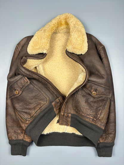 Vintage 1980s Aviation Shearling Lined Leather A-2 Flight Jacket (L)