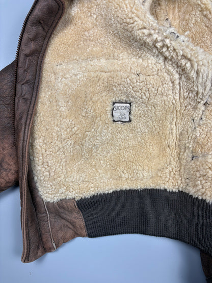 Vintage 1980s Aviation Shearling Lined Leather A-2 Flight Jacket (L)