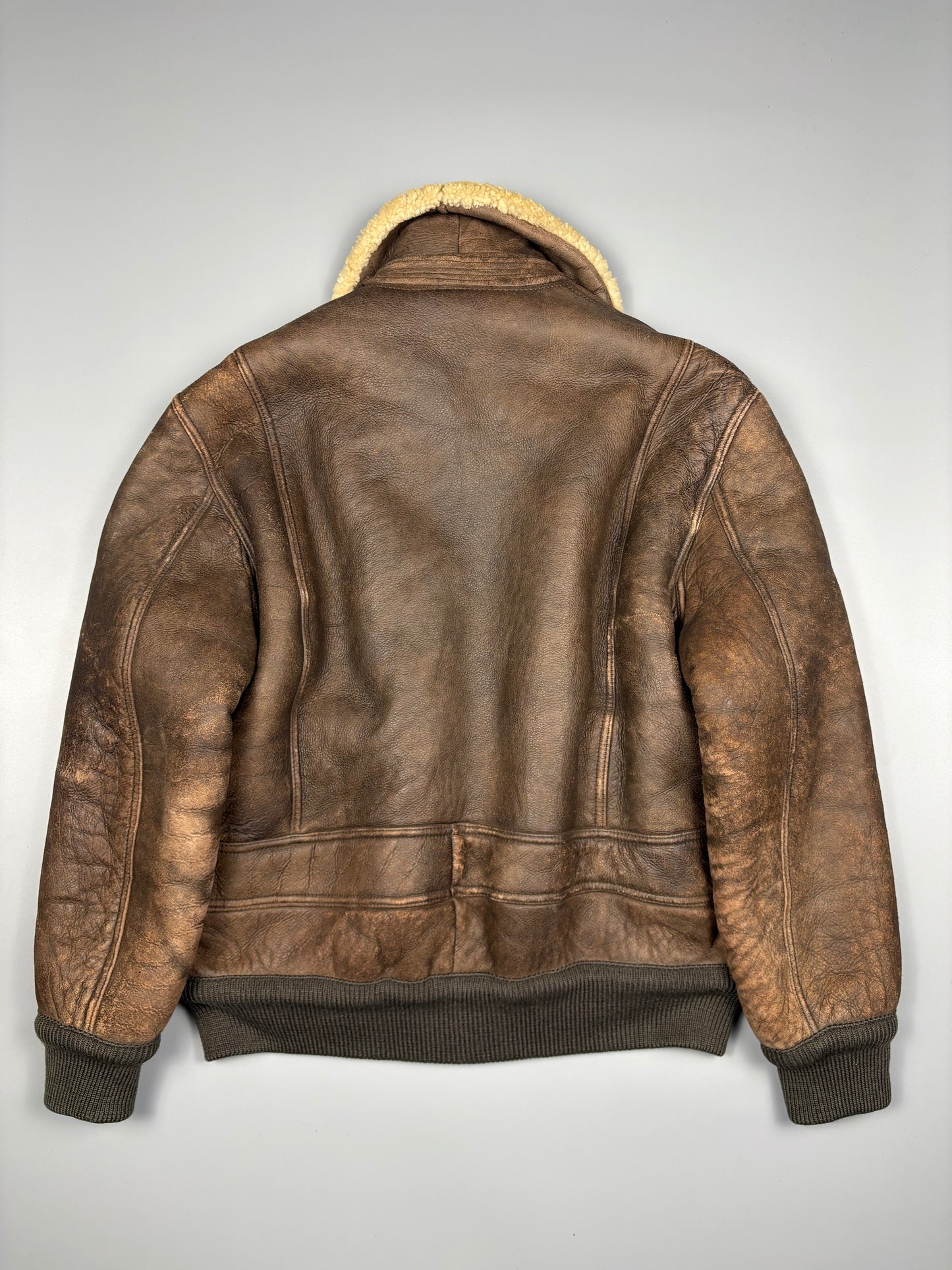 Vintage 1980s Aviation Shearling Lined Leather A-2 Flight Jacket (L)