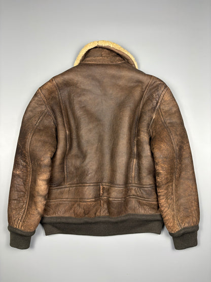 Vintage 1980s Aviation Shearling Lined Leather A-2 Flight Jacket (L)