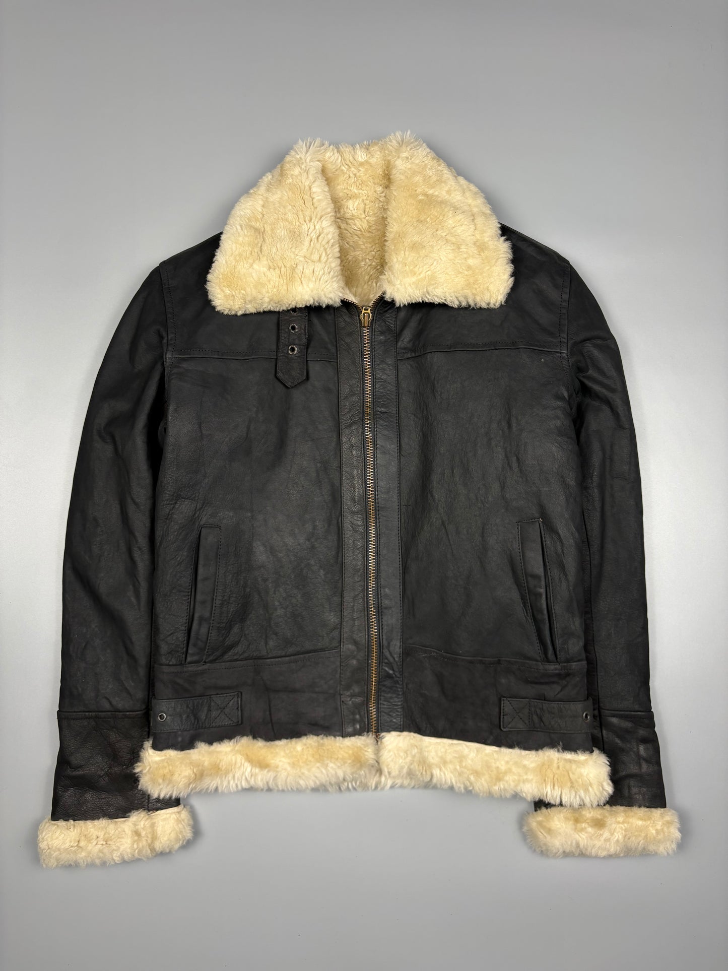 Vintage 1980s Shearling Lined Sheepskin Aviator Leather Jacket (women's M)