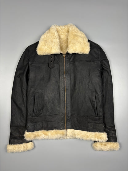 Vintage 1980s Shearling Lined Sheepskin Aviator Leather Jacket (women's M)