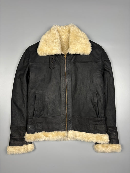 Vintage 1980s Shearling Lined Sheepskin Aviator Leather Jacket (women's M)