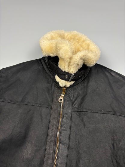Vintage 1980s Shearling Lined Sheepskin Aviator Leather Jacket (women's M)