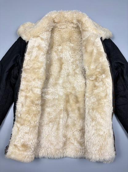Vintage 1980s Shearling Lined Sheepskin Aviator Leather Jacket (women's M)
