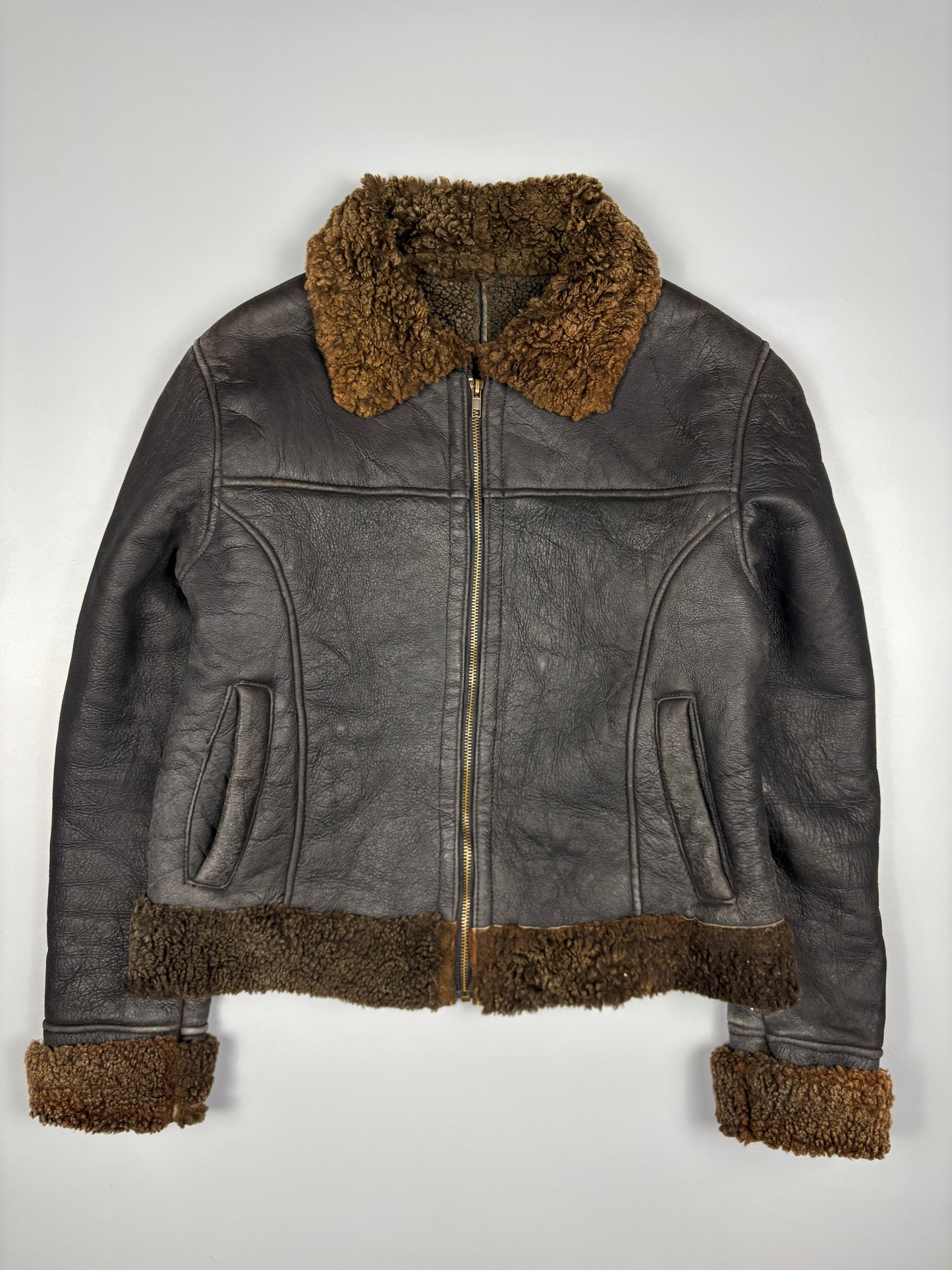 Vintage 1980s Shearling Lined Sheepskin Aviator Leather Jacket (women's M)