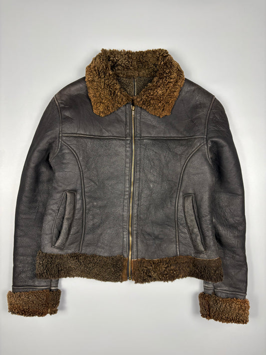Vintage 1980s Shearling Lined Sheepskin Aviator Leather Jacket (women's M)