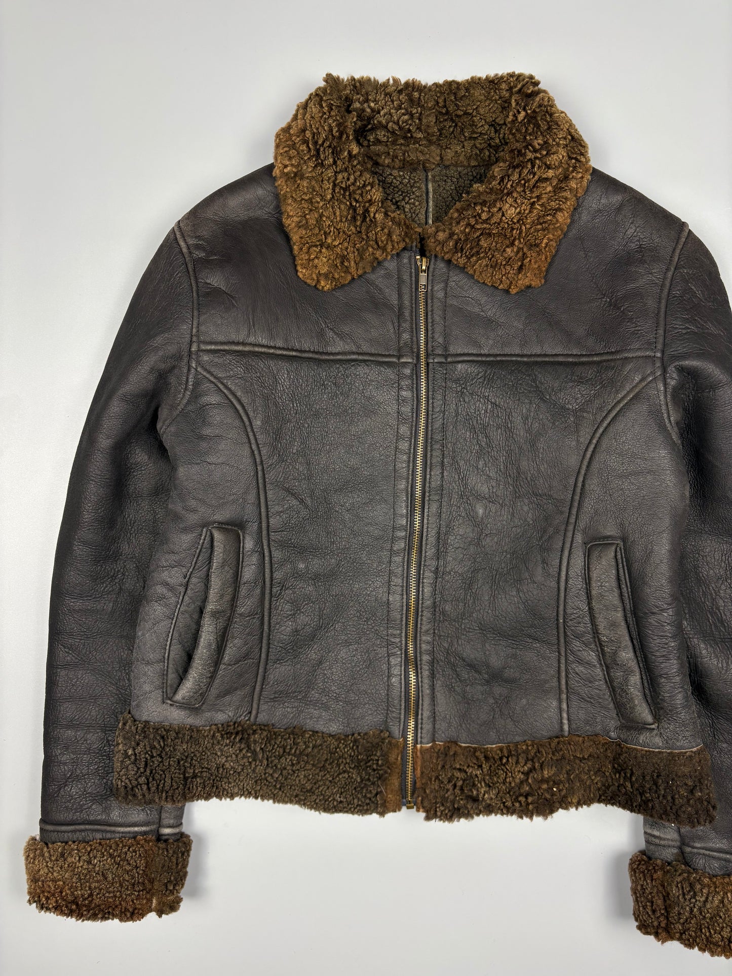 Vintage 1980s Shearling Lined Sheepskin Aviator Leather Jacket (women's M)