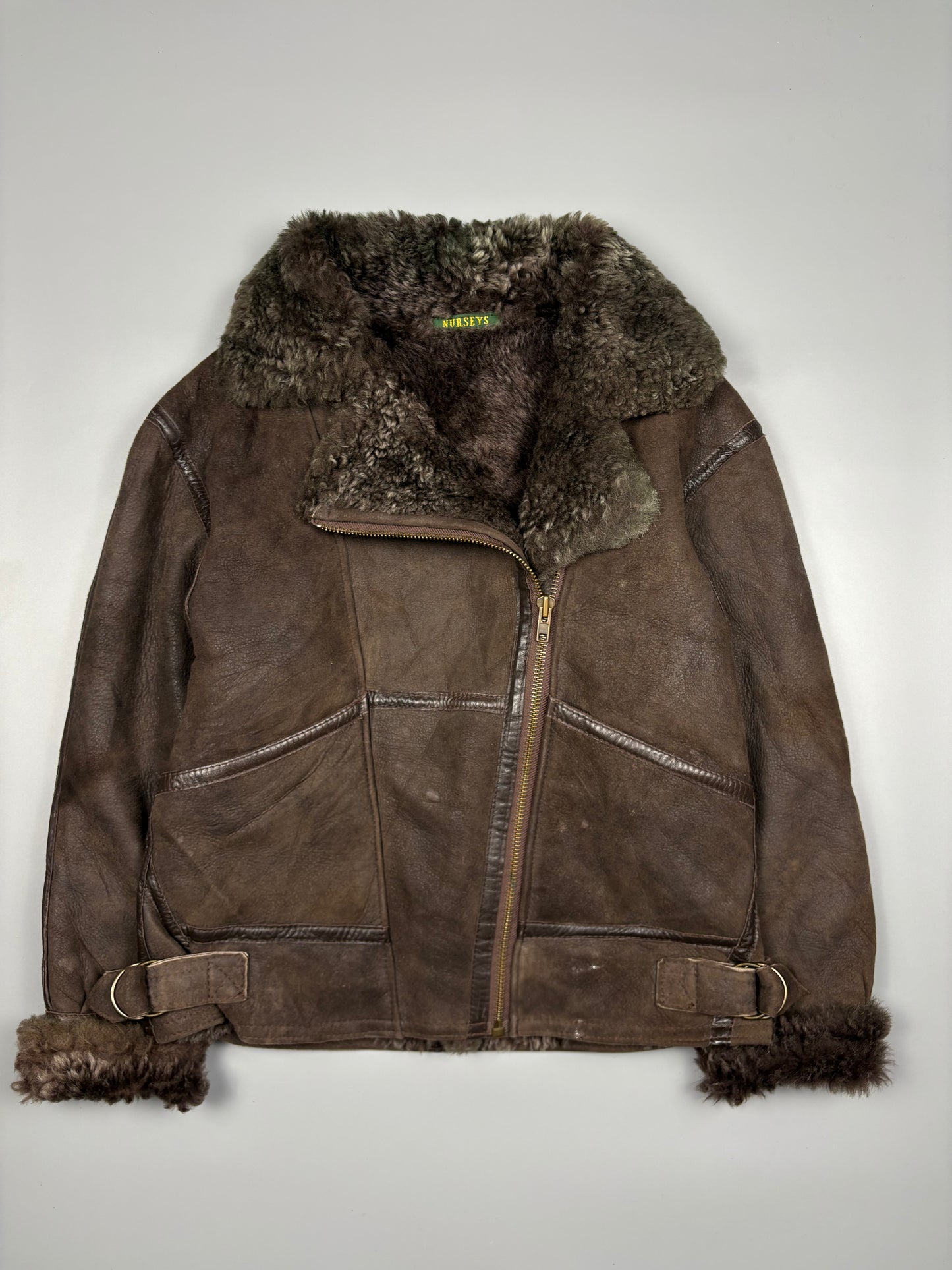 Vintage 1980s Sherling Lined Sheepskin Aviator Leather Jacket (women's L)