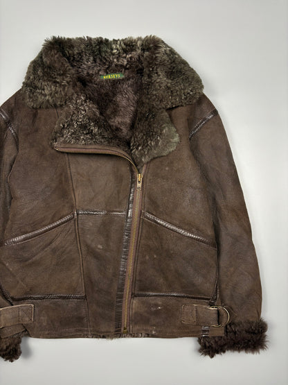 Vintage 1980s Sherling Lined Sheepskin Aviator Leather Jacket (women's L)