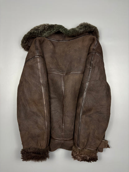 Vintage 1980s Sherling Lined Sheepskin Aviator Leather Jacket (women's L)
