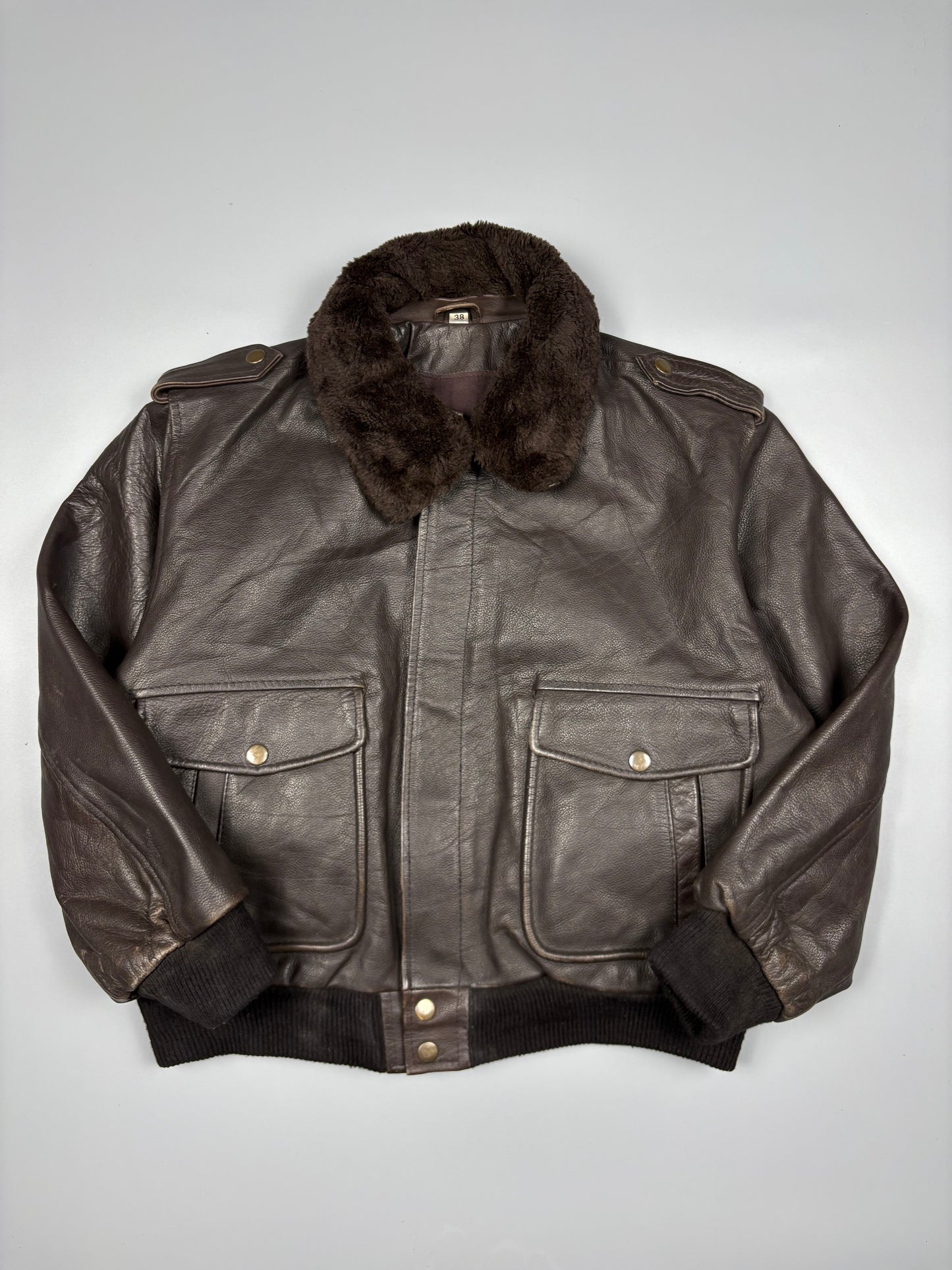Vintage 1980s Fur Collar Aviation Leather A-2 Flight Jacket (women's S)