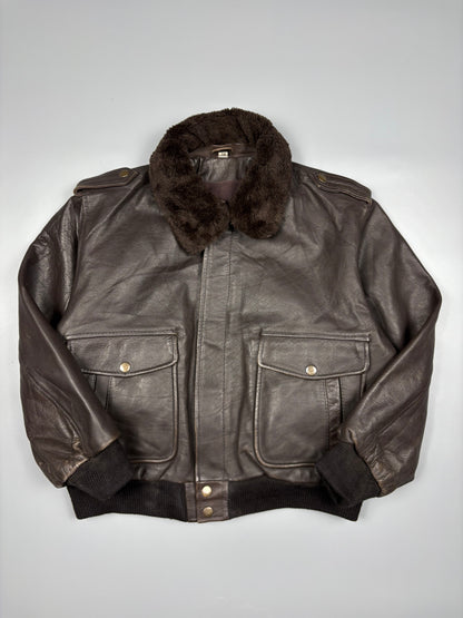 Vintage 1980s Fur Collar Aviation Leather A-2 Flight Jacket (women's S)