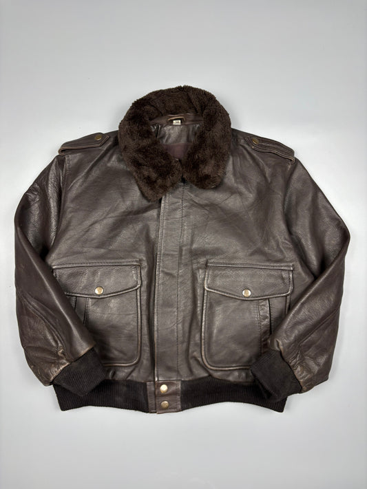 Vintage 1980s Fur Collar Aviation Leather A-2 Flight Jacket (women's S)