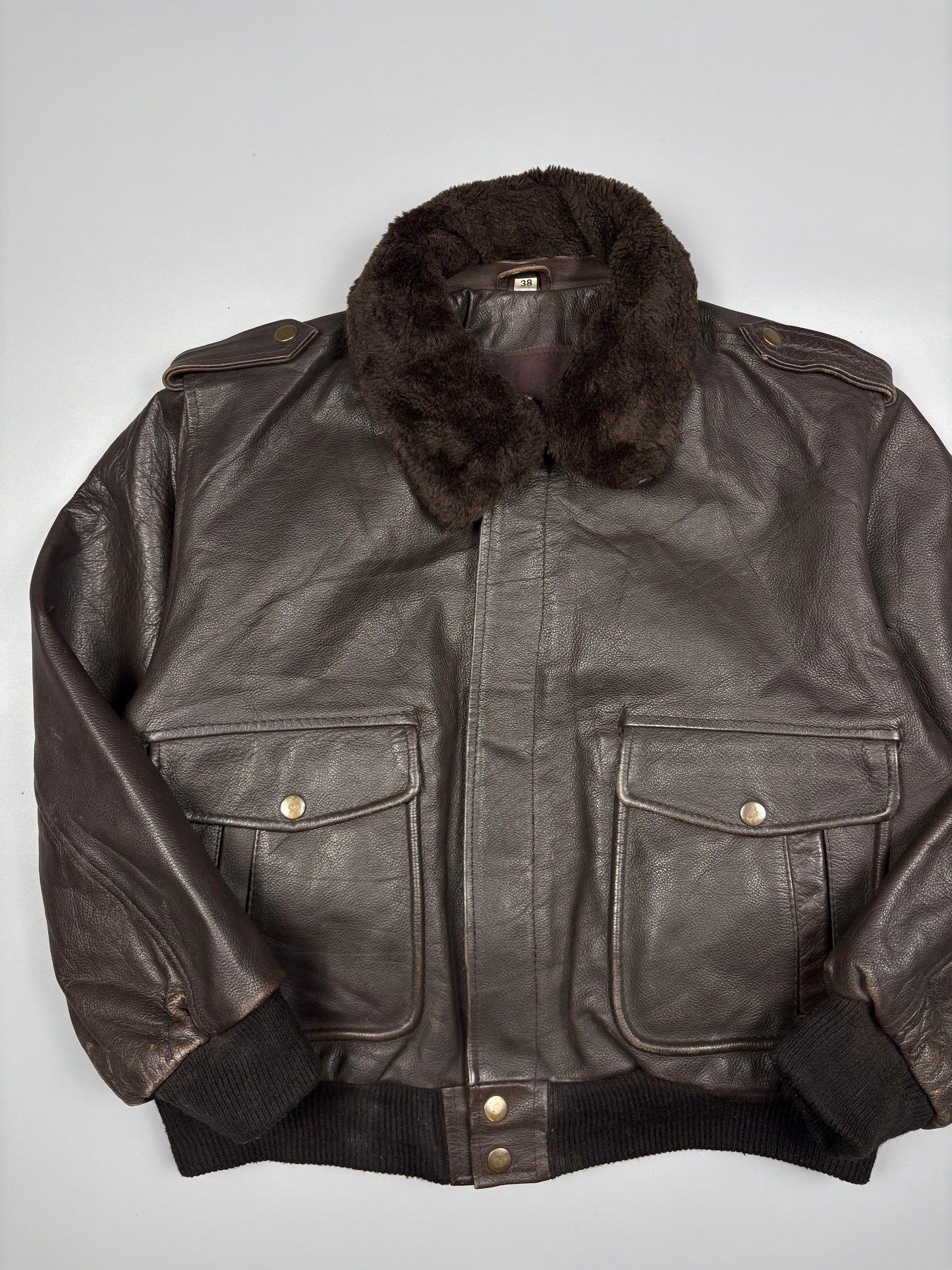 Vintage 1980s Fur Collar Aviation Leather A-2 Flight Jacket (women's S)