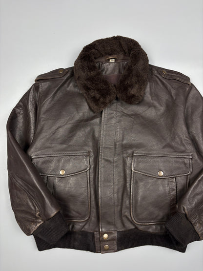 Vintage 1980s Fur Collar Aviation Leather A-2 Flight Jacket (women's S)