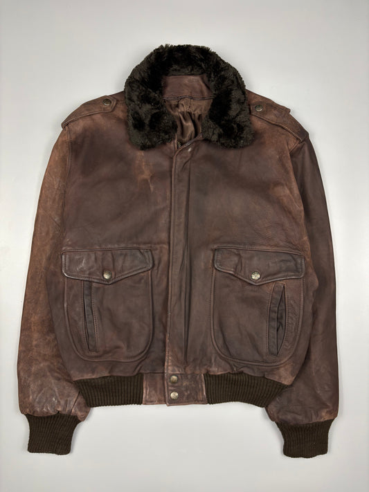 Vintage 1980s Fur Collar B-2 Flight Leather Jacket (L)