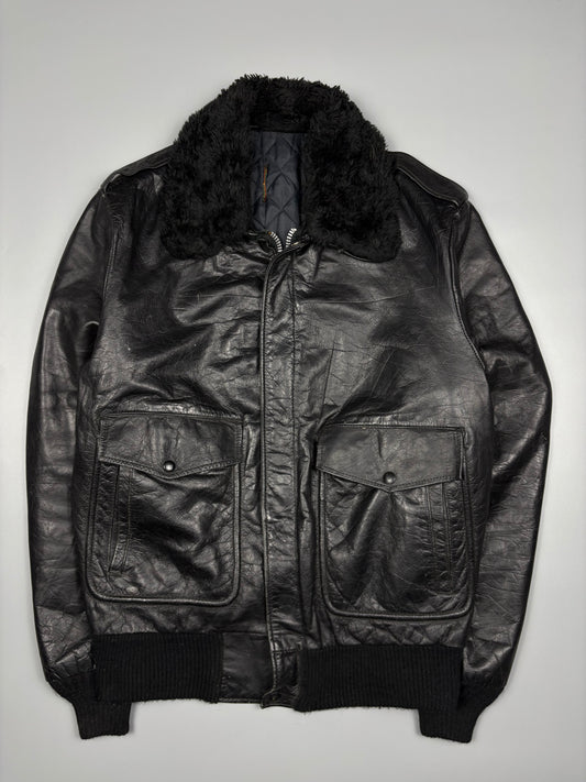 Vintage 1980s Fur Collar B-2 Flight Leather Jacket (M)