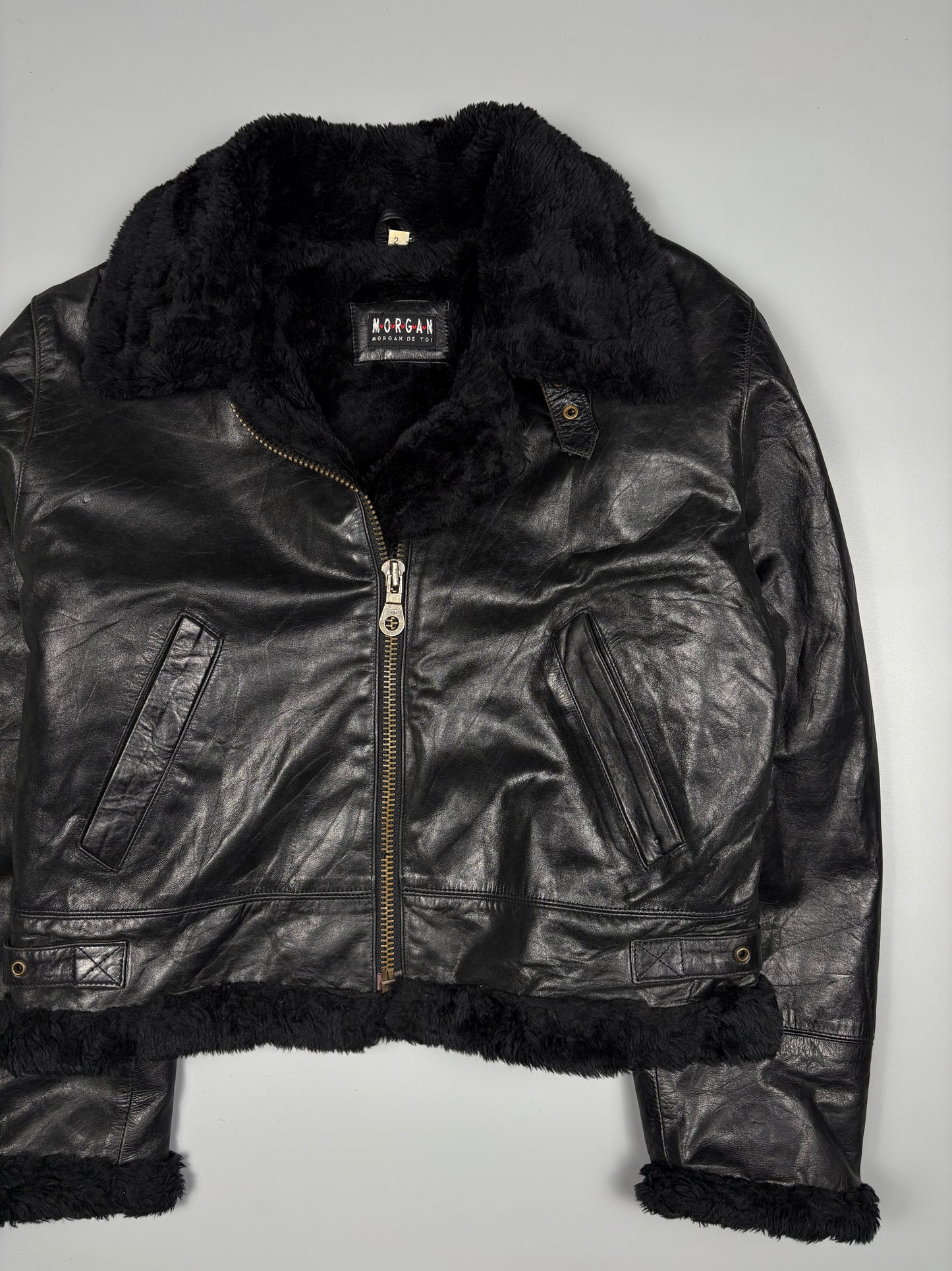 Vintage 1980s Sherling Lined Bomber Leather Jacket (women's M)