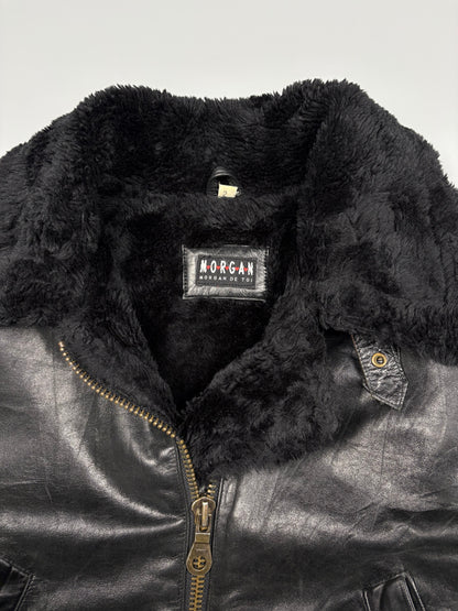 Vintage 1980s Sherling Lined Bomber Leather Jacket (women's M)