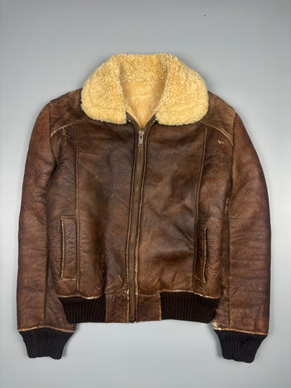 Vintage 1980s Aviation Shearling Lined Leather A-2 Flight Jacket (M)