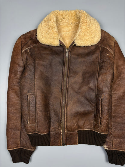 Vintage 1980s Aviation Shearling Lined Leather A-2 Flight Jacket (M)