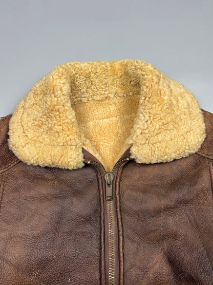 Vintage 1980s Aviation Shearling Lined Leather A-2 Flight Jacket (M)