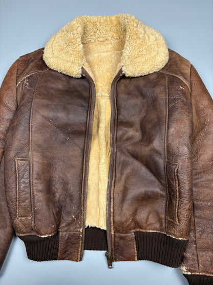 Vintage 1980s Aviation Shearling Lined Leather A-2 Flight Jacket (M)
