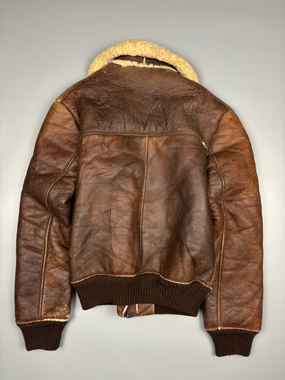 Vintage 1980s Aviation Shearling Lined Leather A-2 Flight Jacket (M)