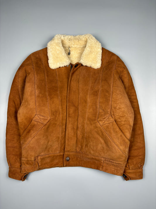 Vintage 1980s Tan Suede Shearling Lined Leather Jacket (XL)