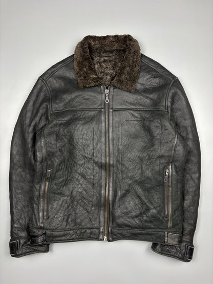 Vintage 1980s Shearling Lined Sheepskin Aviator Leather Jacket (M)