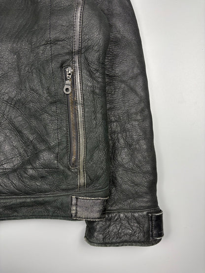 Vintage 1980s Shearling Lined Sheepskin Aviator Leather Jacket (M)