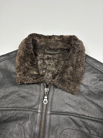 Vintage 1980s Shearling Lined Sheepskin Aviator Leather Jacket (M)