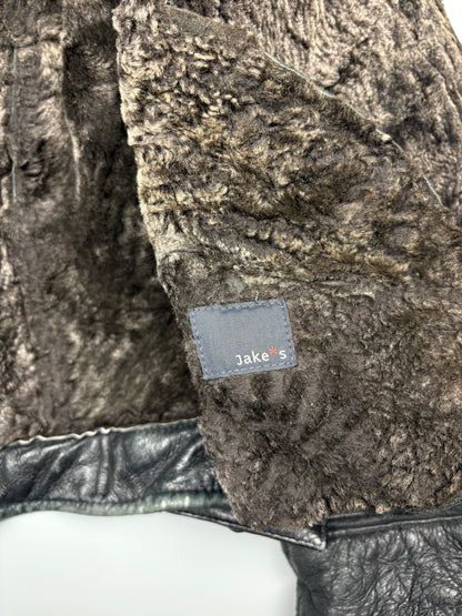 Vintage 1980s Shearling Lined Sheepskin Aviator Leather Jacket (M)