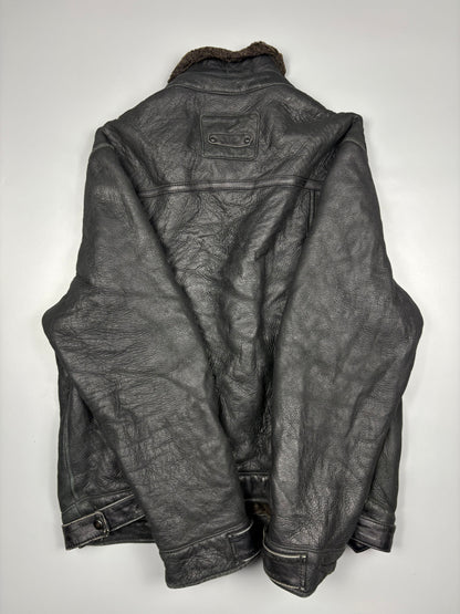 Vintage 1980s Shearling Lined Sheepskin Aviator Leather Jacket (M)