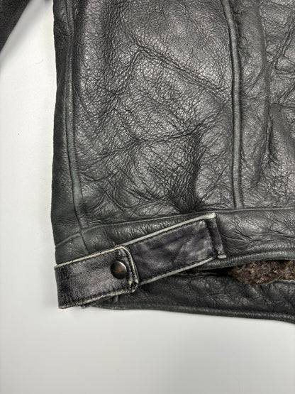Vintage 1980s Shearling Lined Sheepskin Aviator Leather Jacket (M)